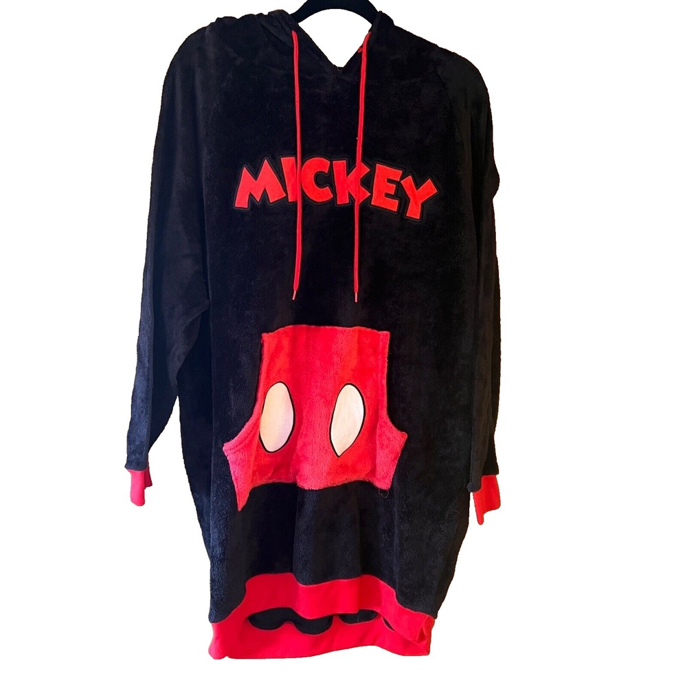 Disney Mickey‎ Mouse Costume Loungewear Plush Hoodie Black Red Character Ears XL